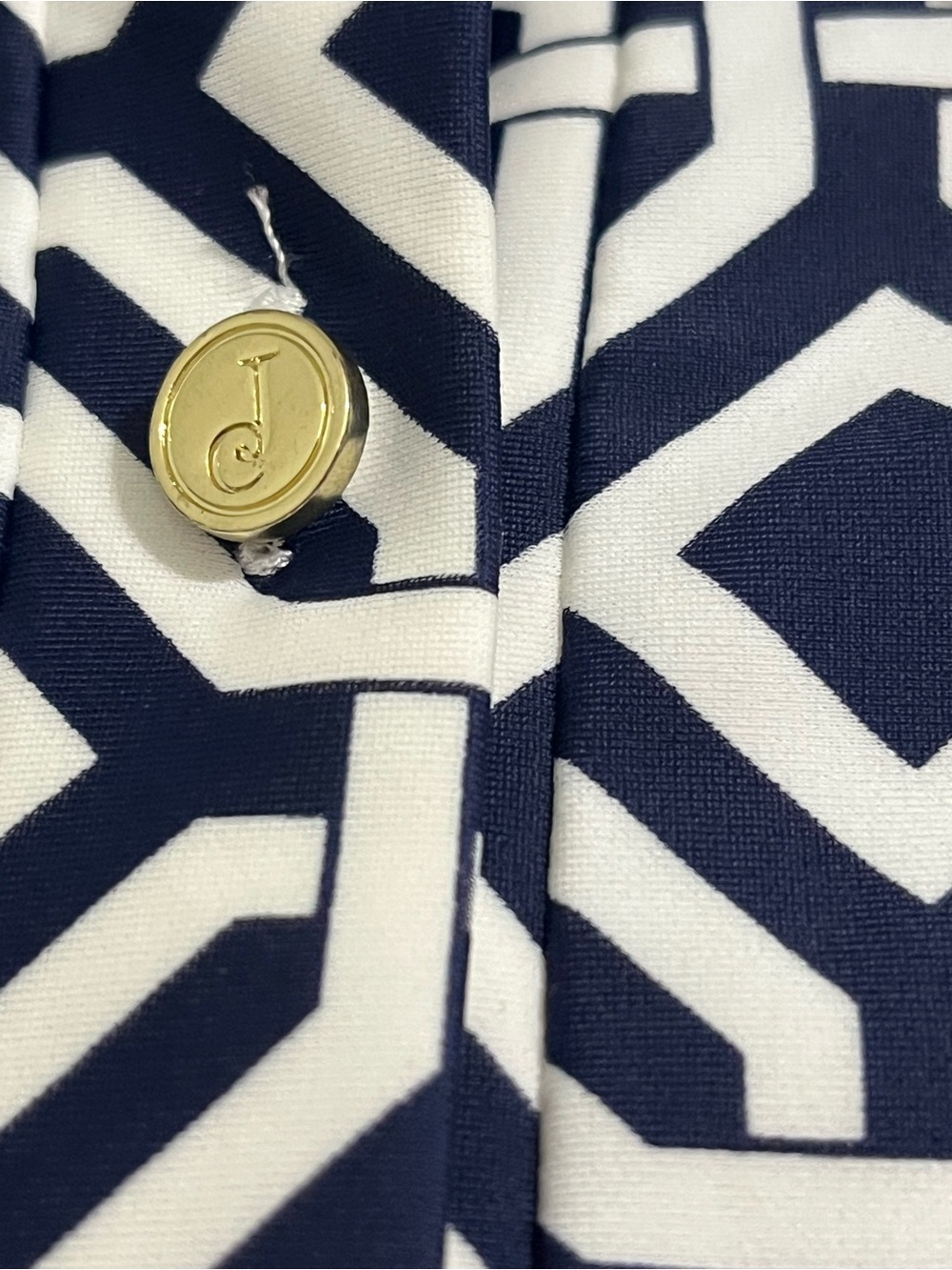 NWT Jude Connally Navy and White Geometric  Shift Dress Large 3/4 Sleeves - Picture 4 of 7